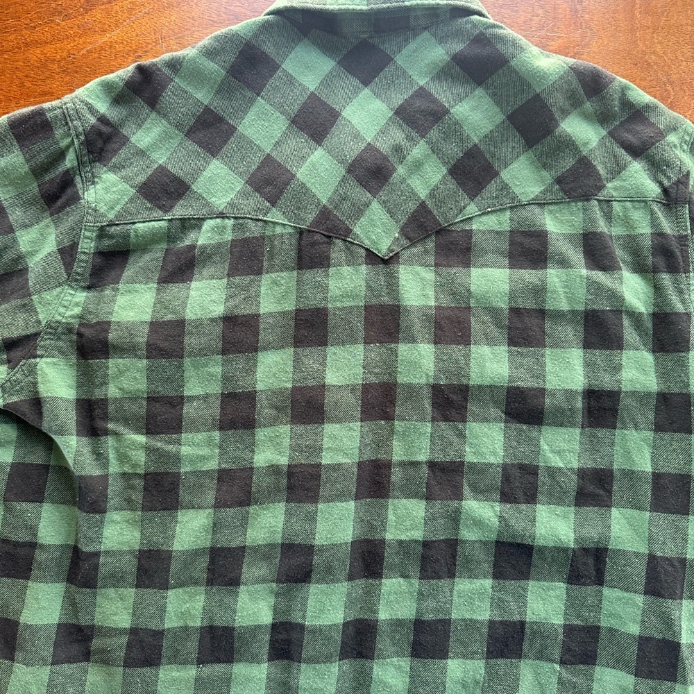 Wrangler Western Flannel Shirt Men’s XXL Green Black Plaid Pearl Snap Cotton - Picture 7 of 9